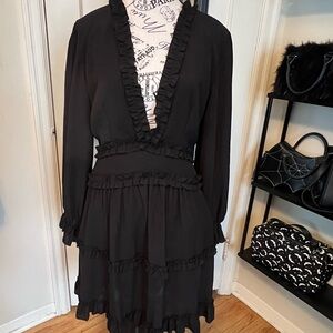 Elegant Black Ruffle V-Neck Dress